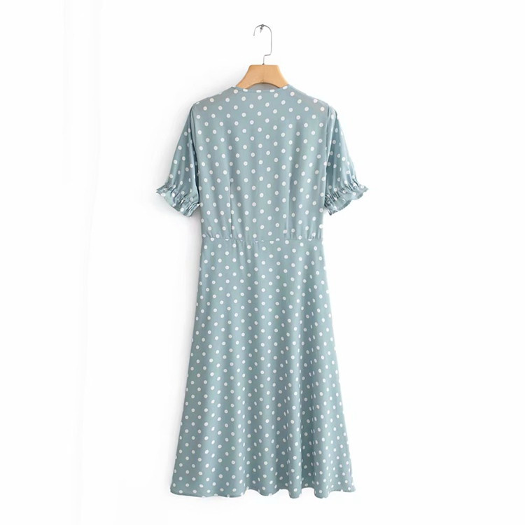 Női hosszú ruha kék pöttyös nyakkendővel