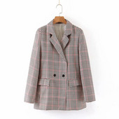 Geaca de dama lunga in carouri cu buzunare