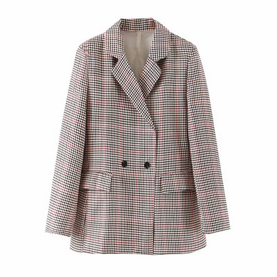 Geaca de dama lunga in carouri cu buzunare