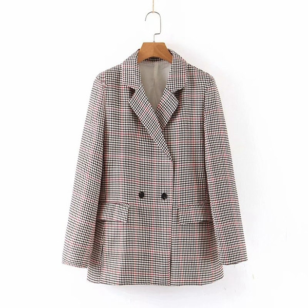 Geaca de dama lunga in carouri cu buzunare