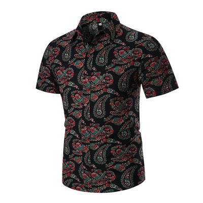 Cămașă modernă pentru bărbați cu mâneci scurte în negru și roșu