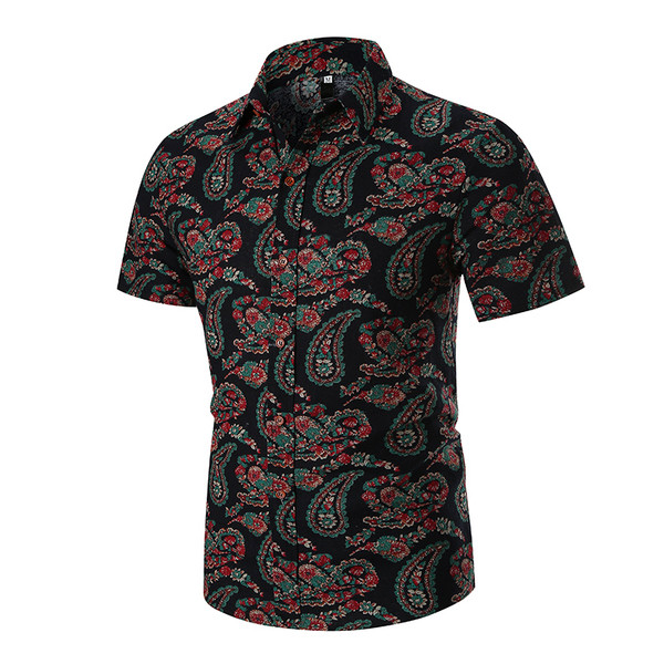 Cămașă modernă pentru bărbați cu mâneci scurte în negru și roșu