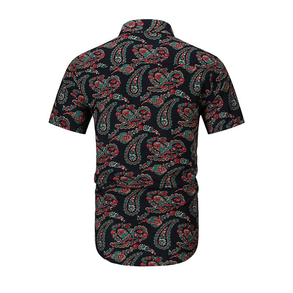 Cămașă modernă pentru bărbați cu mâneci scurte în negru și roșu