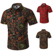 Modern férfi ing rövid ujjú, klasszikus gallérral zöld és piros színben