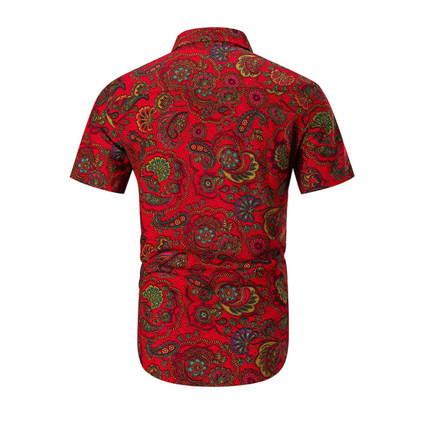 Modern férfi ing rövid ujjú, klasszikus gallérral zöld és piros színben