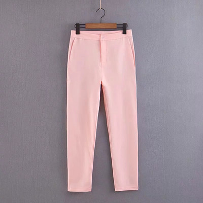 Стилен дамски панталон с висока талия в розов цвят 