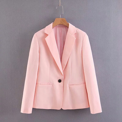 Актуално дамско сако с копче в розов цвят 