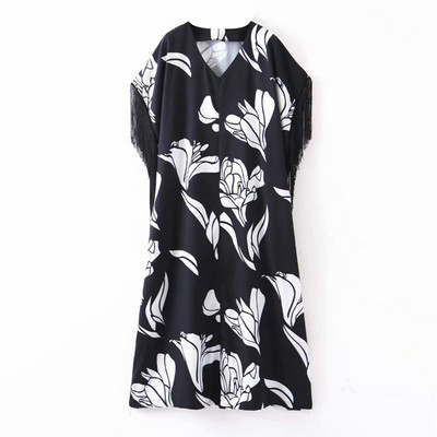 Rochie de damă cu decolteu în V și mâneci scurte de culoare neagră