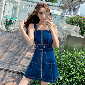 Női farmer ruha cipzárral - egyenes modell