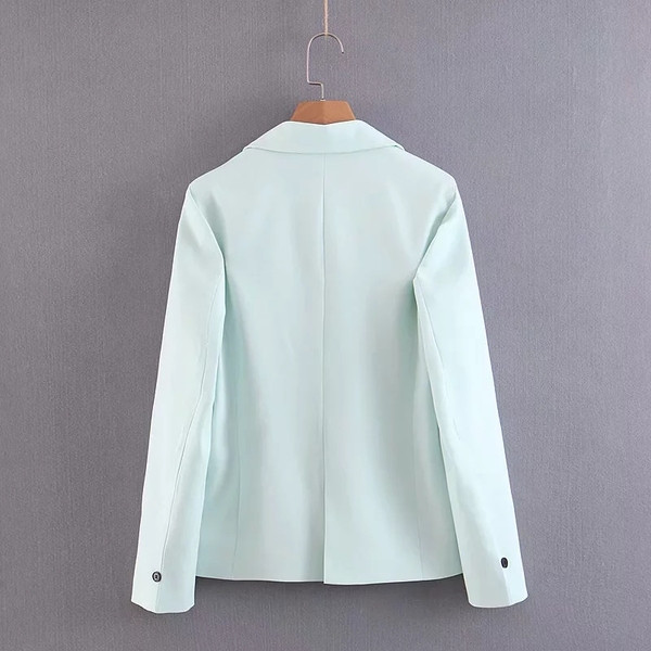 Geaca de dama moderna cu guler in forma de V de culoare verde deschis