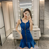 Női alkalmi farmer ruha cipzárral