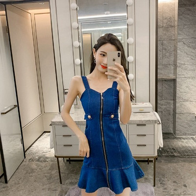 Női alkalmi farmer ruha cipzárral