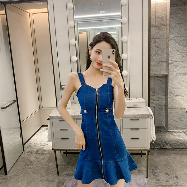 Női alkalmi farmer ruha cipzárral