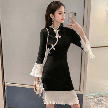 Modern női ruha két színben, hosszú ujjal