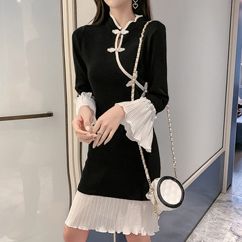 Modern női ruha két színben, hosszú ujjal