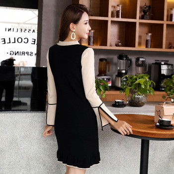 Rochie eleganta de dama cu maneci lungi in doua culori