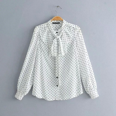 Cămașă modernă de damă cu mâneci lungi în roșu și alb