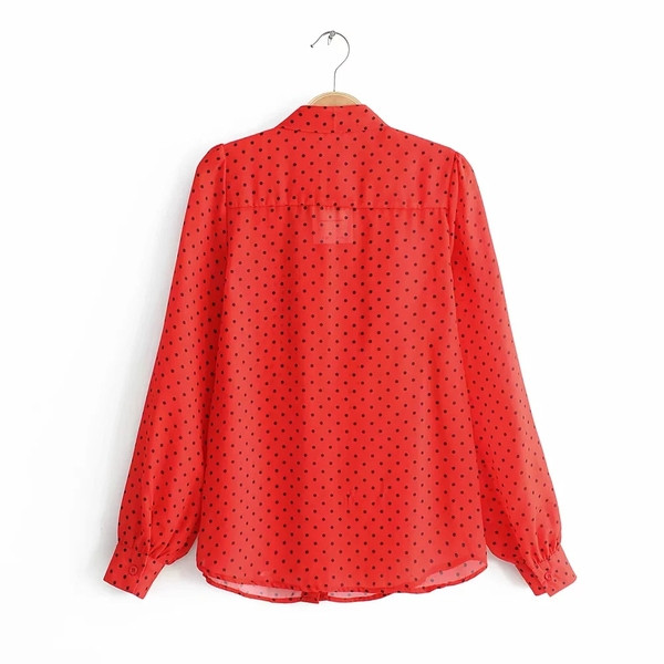 Cămașă modernă de damă cu mâneci lungi în roșu și alb