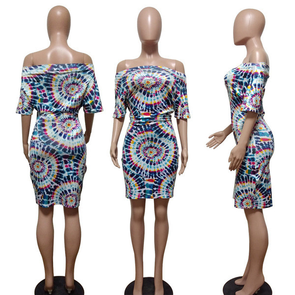 Alkalmi női ruha ejtett ujjú kék színben