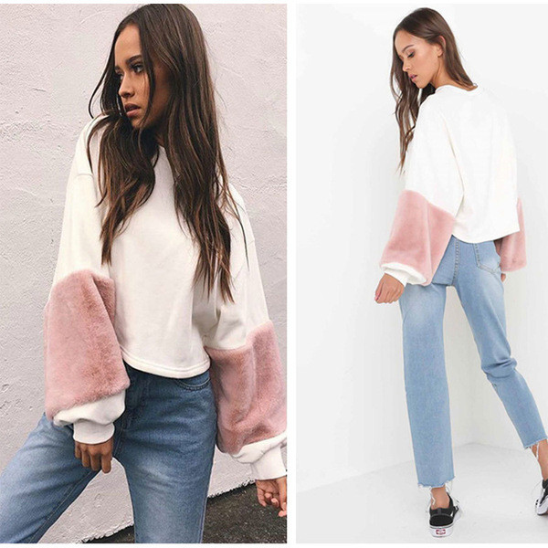 Bluză de damă modernă model uni cu puf în alb