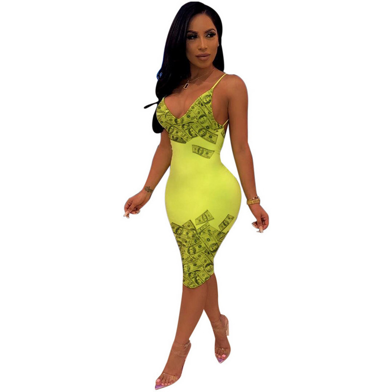 Elegáns női ruha vékony sárga pántokkal