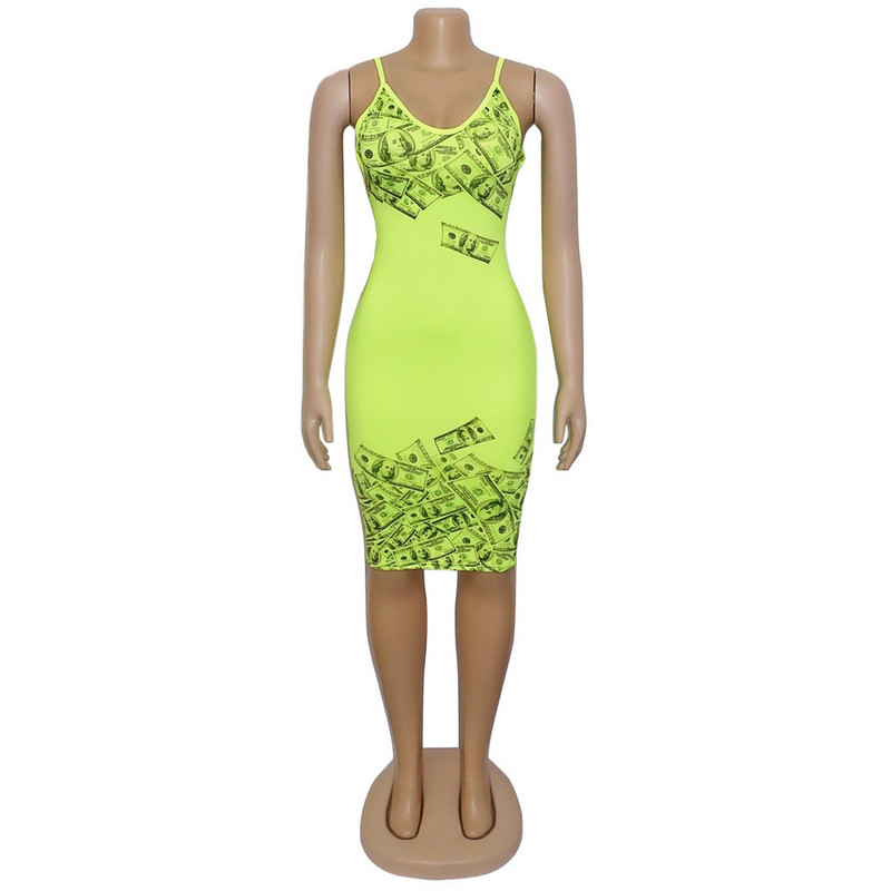 Elegáns női ruha vékony sárga pántokkal