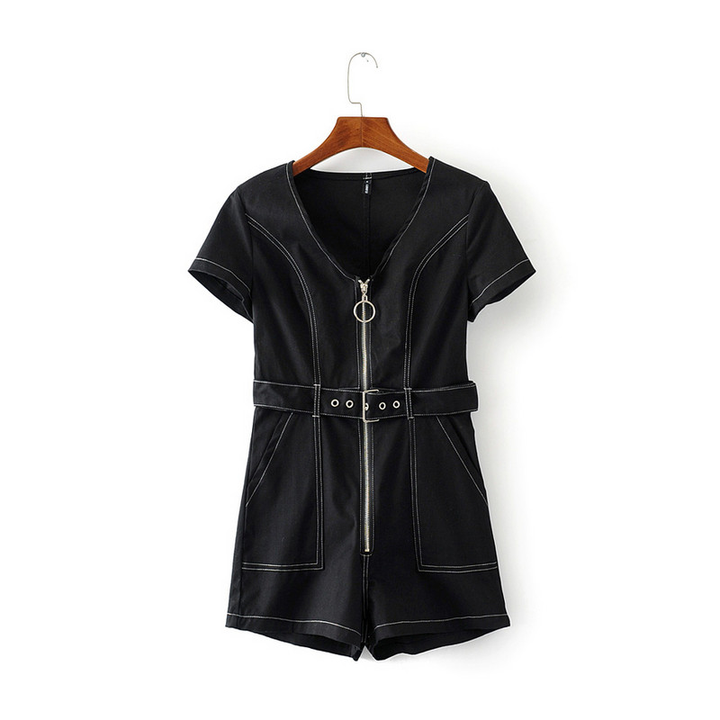 Női overall fekete színű cipzárral - rövid modell