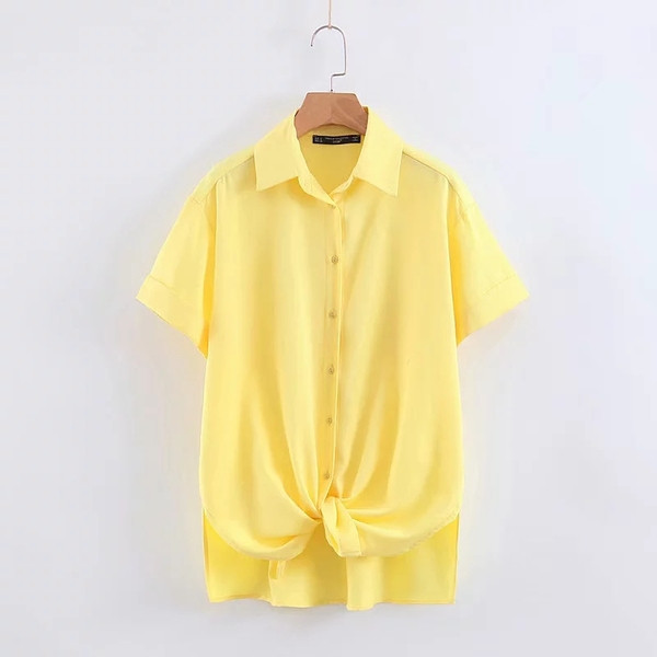 Rövid ujjú női ing sárga színben