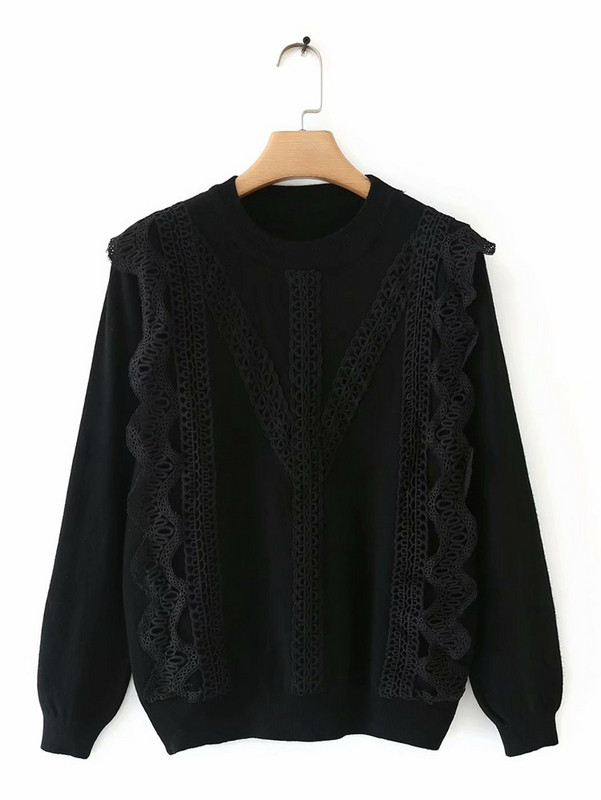 Pulover de dama in trei culori cu dantela