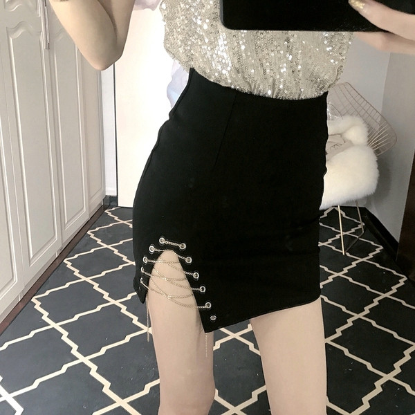 Fusta casual de dama cu talie inalta de culoare neagra