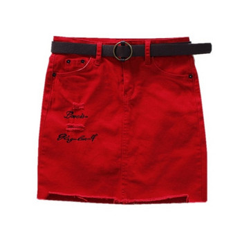 Női alkalmi farmerszoknya piros színben