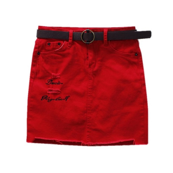 Női alkalmi farmerszoknya piros színben