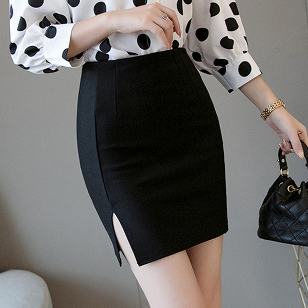 Modern női rövid szoknya két színben, hasítékkal