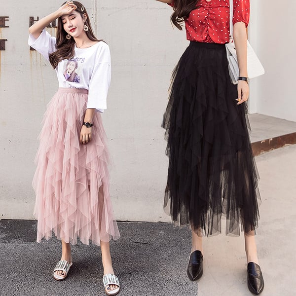 Női modern hosszú szoknya magas derékkal, négy színben