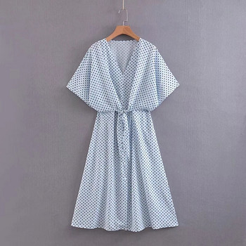 Rochie casual de dama cu buline de culoare albastra