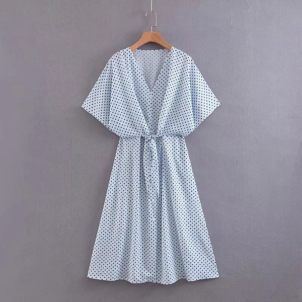 Női alkalmi pöttyös ruha kék színben
