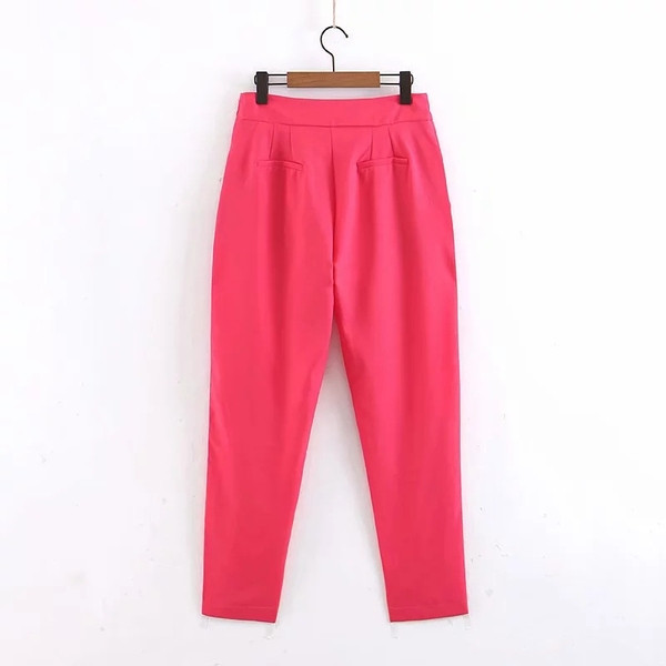 Pantaloni moderni de dama in culoarea ciclamenului