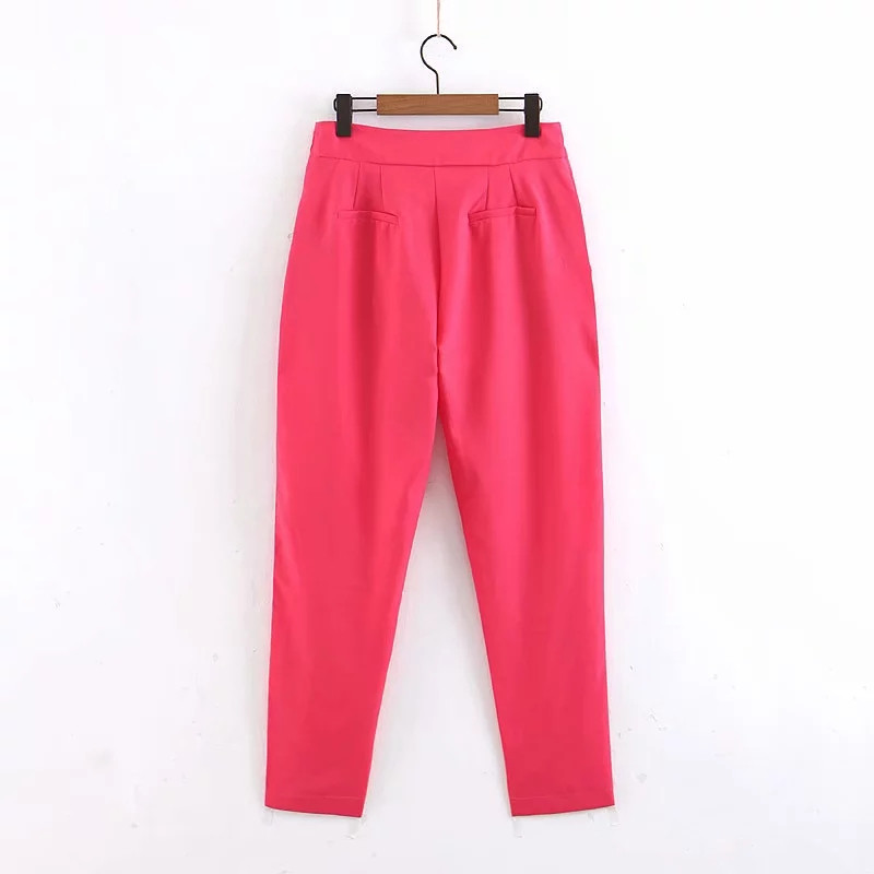 Pantaloni moderni de dama in culoarea ciclamenului