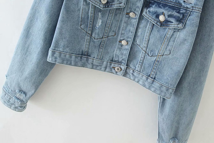 Jachetă modernă scurtă de denim de damă de culoare albastră