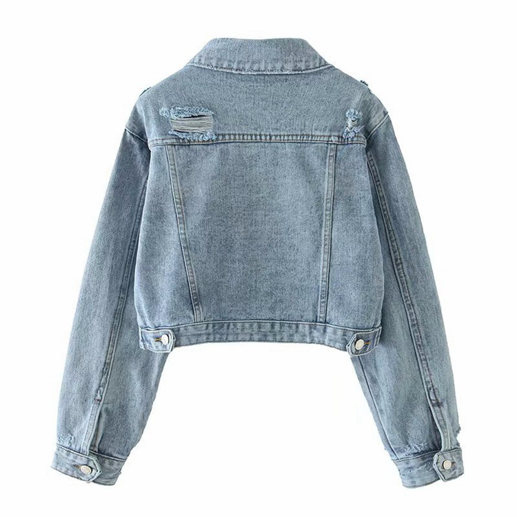 Jachetă modernă scurtă de denim de damă de culoare albastră