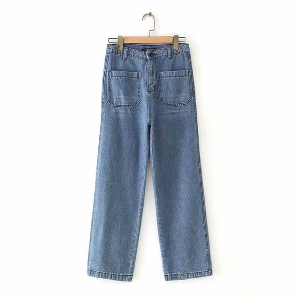 Kék színű, zsebes női farmer - egyenes modell