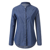 Alkalmi női farmer ing hosszú ujjal és gombokkal, kék színben