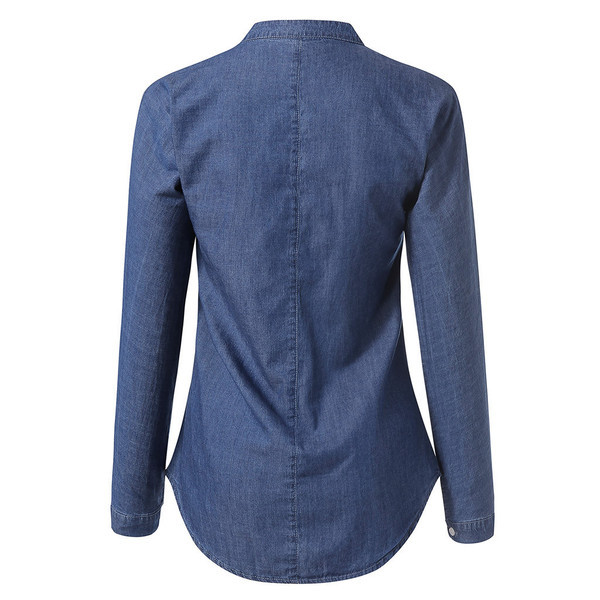 Alkalmi női farmer ing hosszú ujjal és gombokkal, kék színben