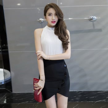 Női alkalmi szoknya két színben, gombokkal