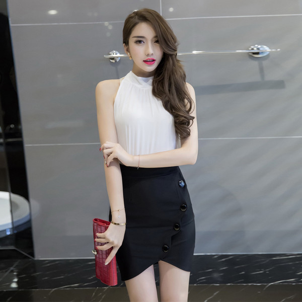 Női alkalmi szoknya két színben, gombokkal