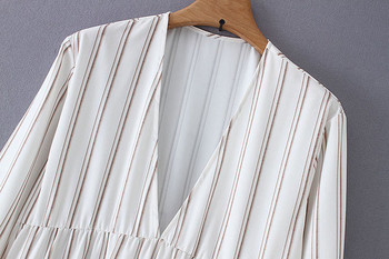 Női csíkos ruha - széles modell fehér színben