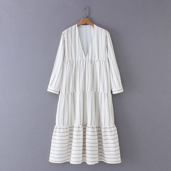 Női csíkos ruha - széles modell fehér színben