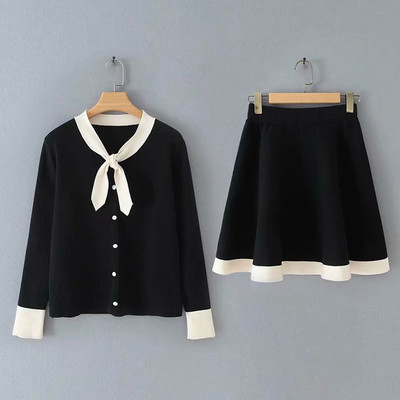 Set de cămașă și fustă pentru femei - tricotat subțire