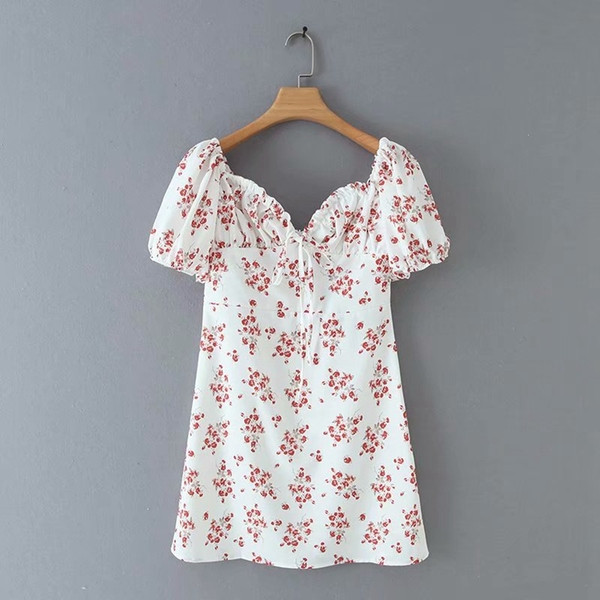 Rochie scurta de dama alb cu model floral