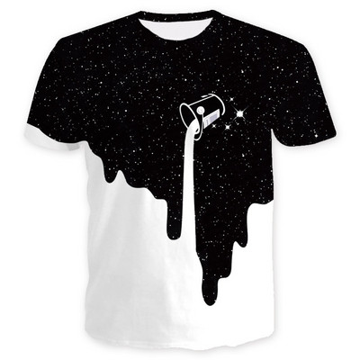 Férfi alkalmi póló rövid ujjal és O-nyakú fekete-fehér színben